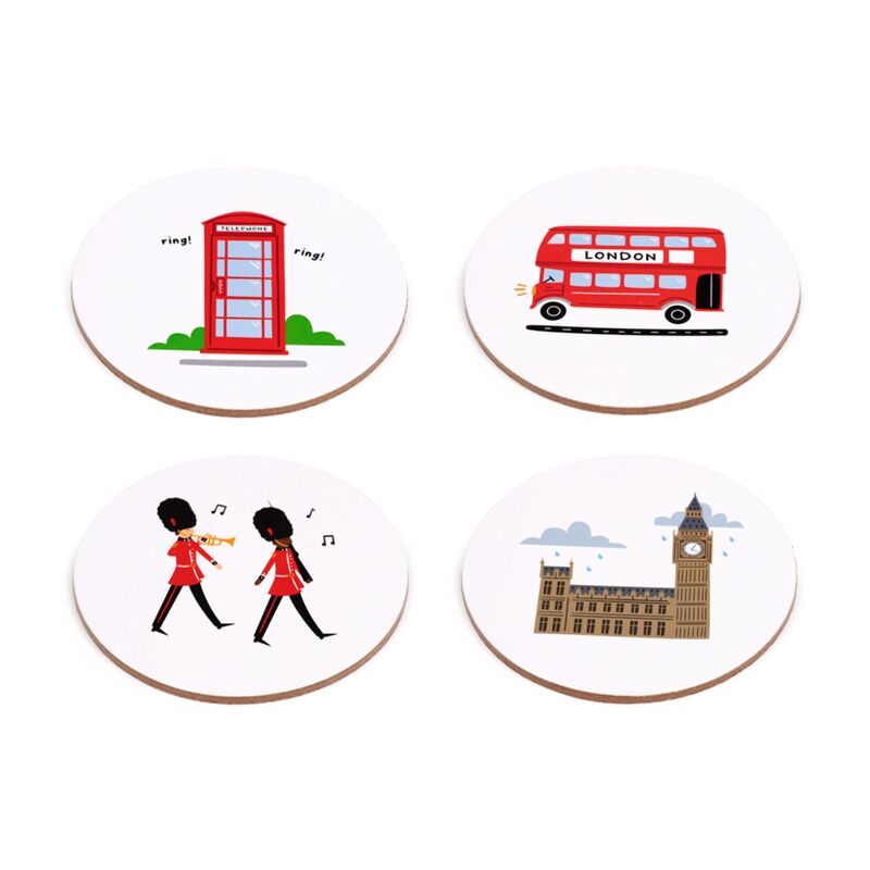 Puckator London Souvenir Set of 4 Cork Coasters