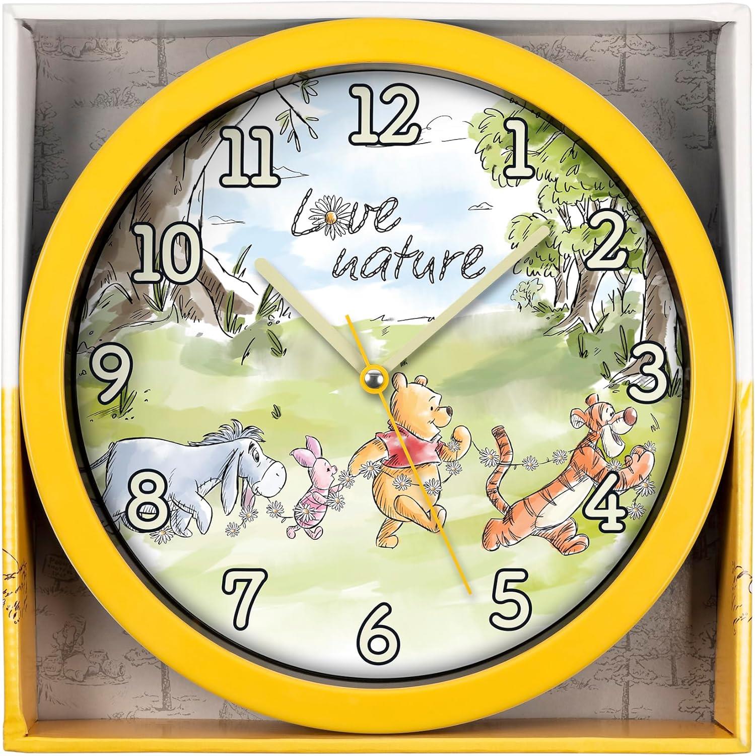 Disney Winnie The Pooh Childrens Yellow Wall Clock WP3014  25CM