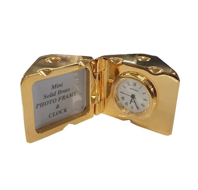 Miniature Clock Gold Plated Dice with photo frame Solid Brass IMP71 - CLEARANCE NEEDS RE-BATTERY