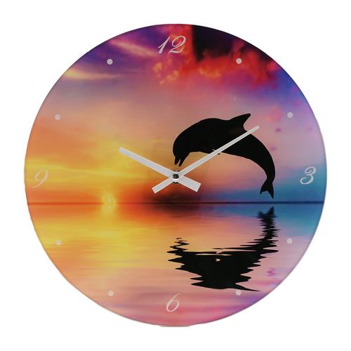 Hometime Glass Wall Clock 30cm Dolphin Design