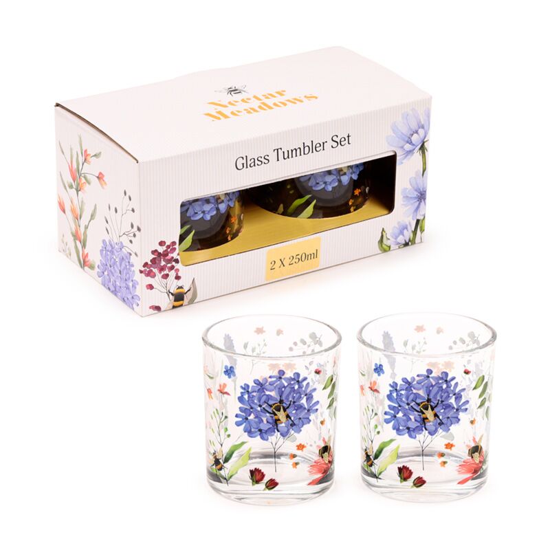 Puckator Nectar Meadows Set of 2 Glass Tumblers 250ml