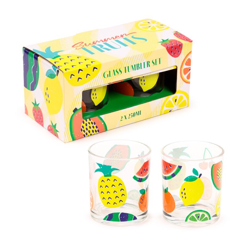 Puckator Summer Fruits Set of 2 Glass Tumblers 250ml