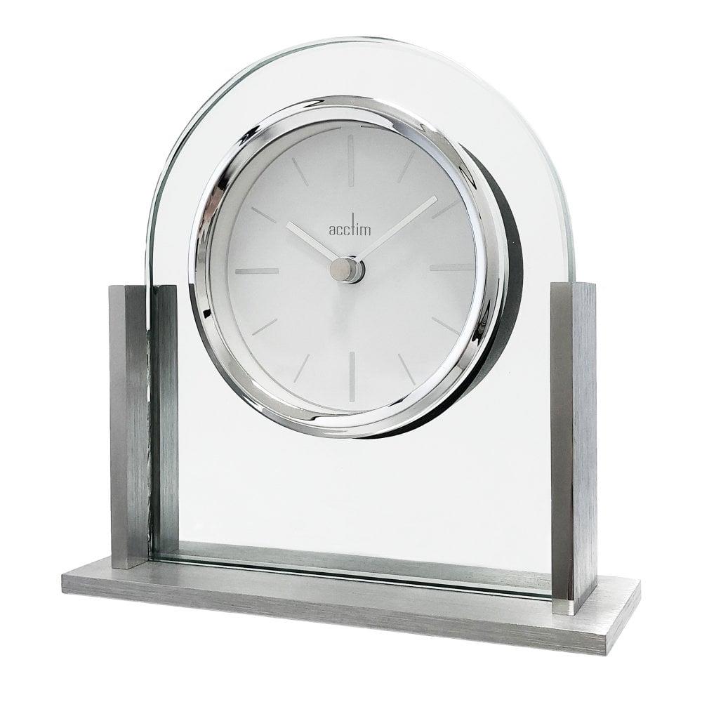 Acctim Mantel Clock / Silver Tone & Glass Battery 'Wootton' 37057