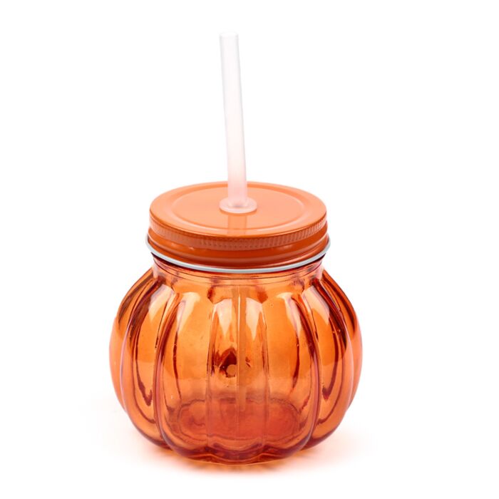 Puckator Pumpkin Mason Drinking Jar & Straw