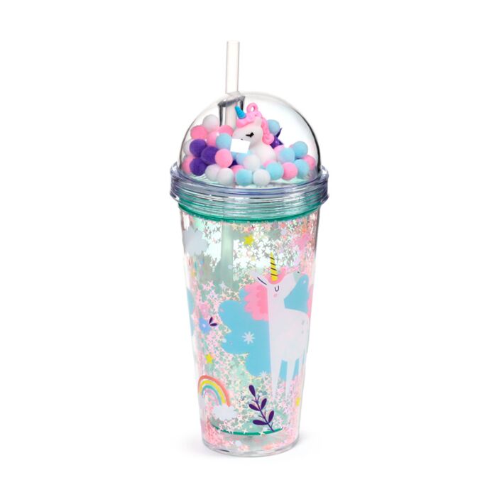 Puckator Unicorn Magic Double Walled Cup & Straw with Charms