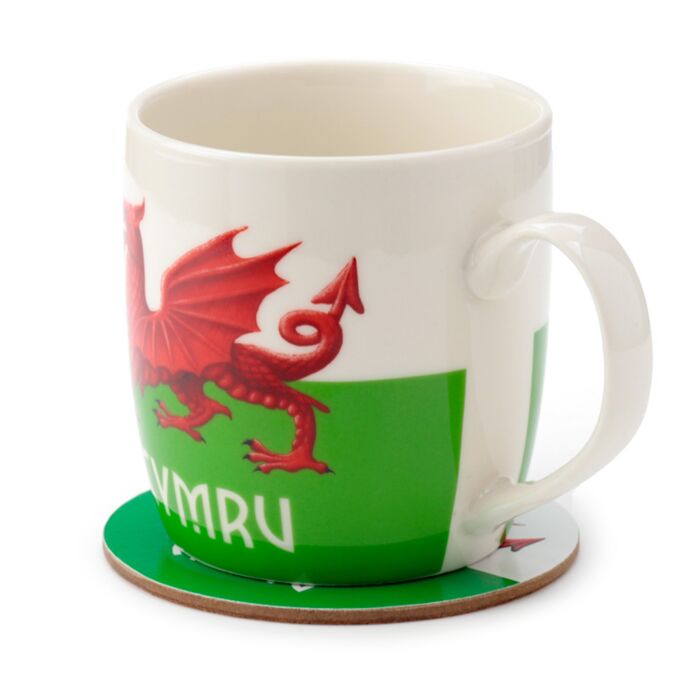 Puckator Welsh Dragon Wales (Cymru) Souvenir Porcelain Mug & Coaster Set