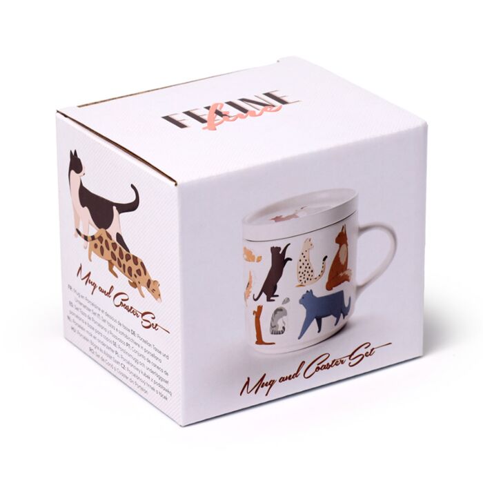 Puckator Feline Fine Cats Porcelain Mug & Coaster Lid Set