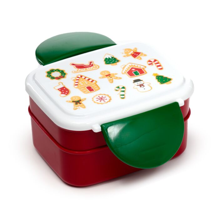 Puckator Christmas Baker Street Gingerbread Clip Lock Stacked Bento Lunch Box with Cutlery