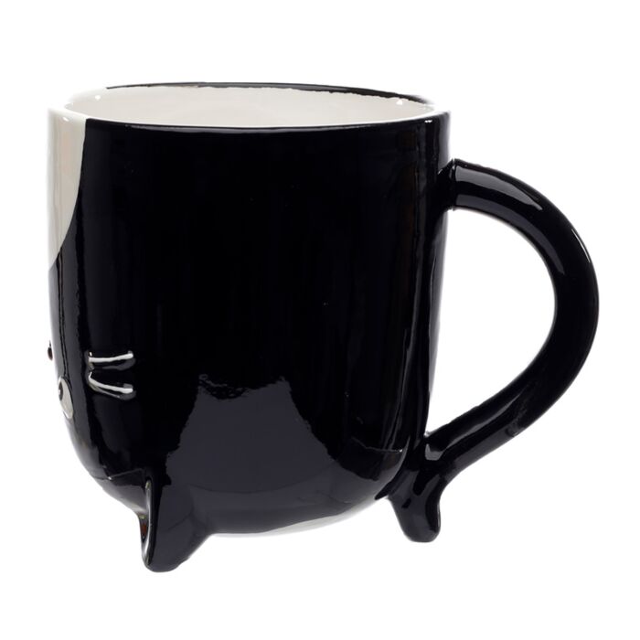 Puckator Feline Fine Black Cat Upside Down Ceramic Shaped Mug