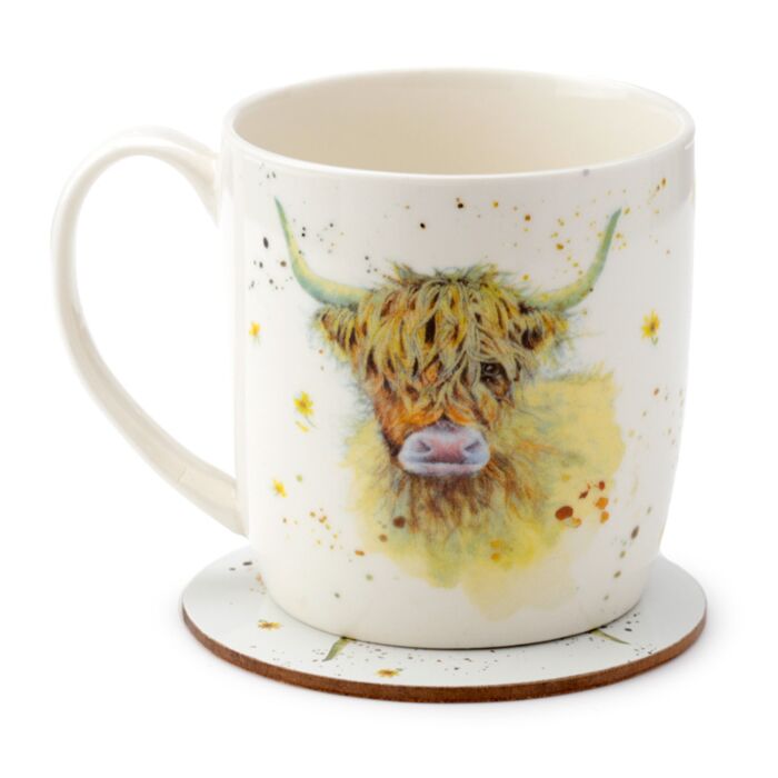 Puckator Jan Pashley Highland Coo Cow Porcelain Mug & Coaster Set