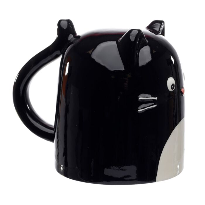 Puckator Feline Fine Black Cat Upside Down Ceramic Shaped Mug