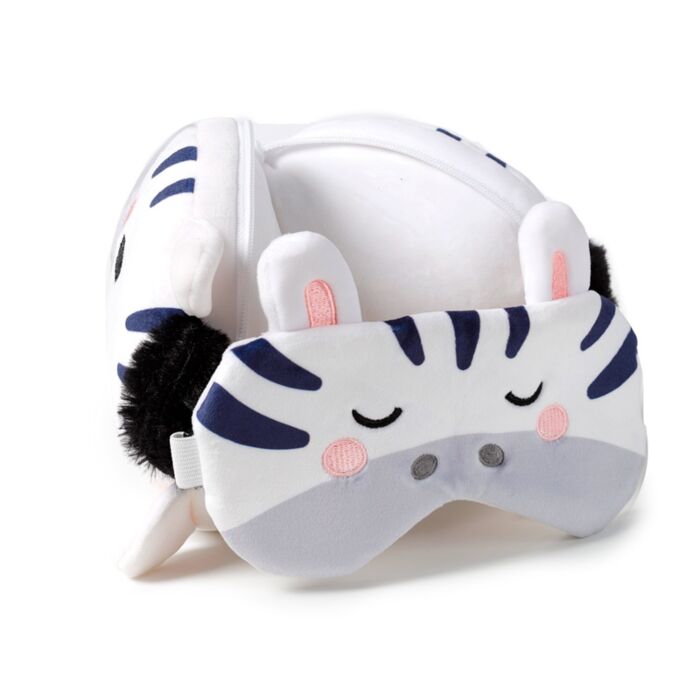 Puckator Relaxeazzz Adoramals Bali the Zebra Plush Travel Pillow & Eye Mask
