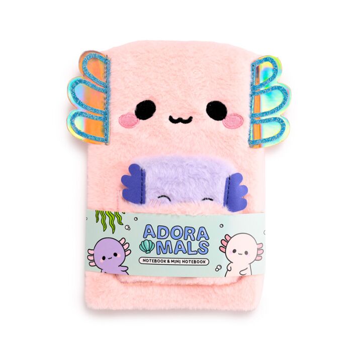 Puckator Adoramals Maddie the Axolotl Plush Notebook with Pouch & Mini Notebook