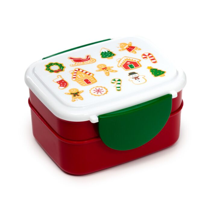 Puckator Christmas Baker Street Gingerbread Clip Lock Stacked Bento Lunch Box with Cutlery