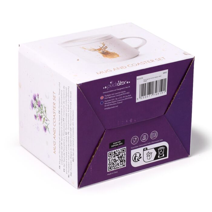 Puckator Jan Pashley Stag Porcelain Mug & Coaster Lid Set