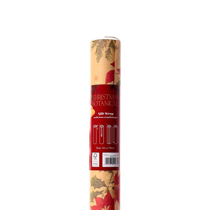 Puckator Christmas Botanicals 3m Wrapping Paper Roll