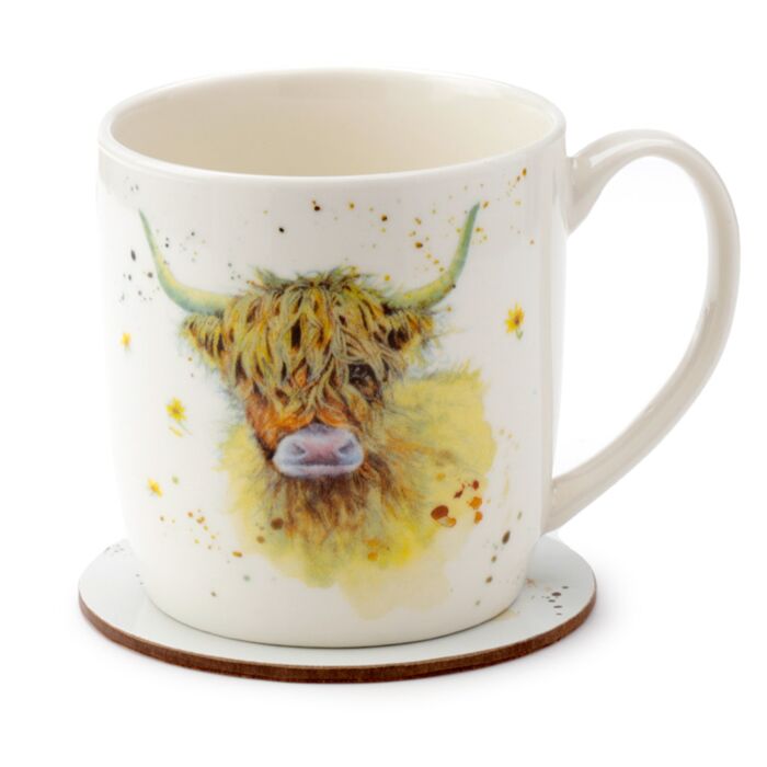 Puckator Jan Pashley Highland Coo Cow Porcelain Mug & Coaster Set