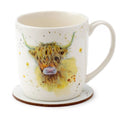 Puckator Jan Pashley Highland Coo Cow Porcelain Mug & Coaster Set
