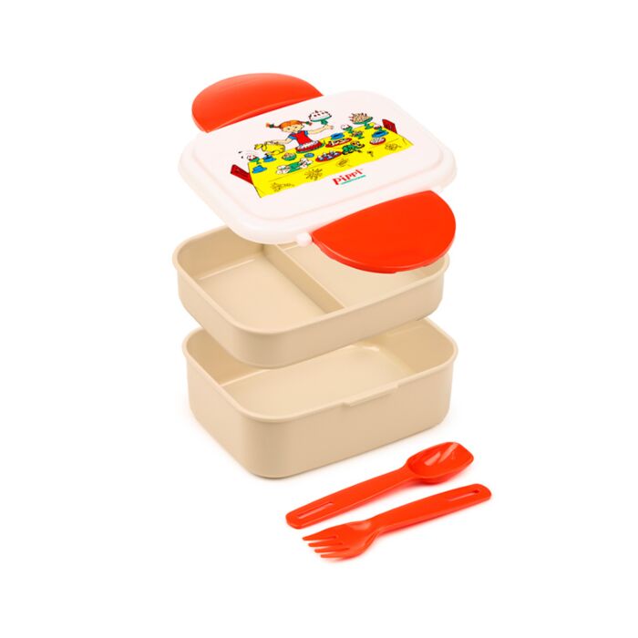 Puckator Pippi Longstocking Clip Lock Stacked Bento Lunch Box with Cutlery