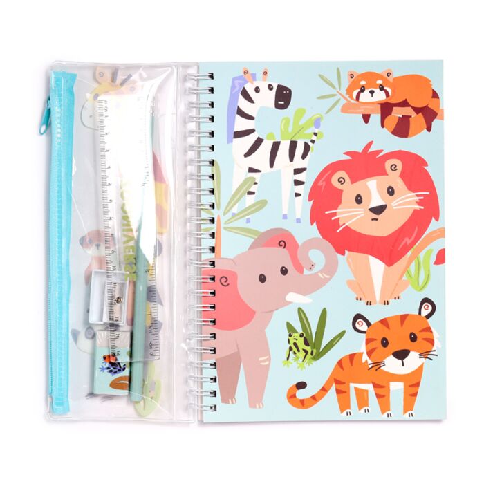 Puckator Zooniverse Ring Bound Notepad & Pencil Case 6 Piece Stationery Set