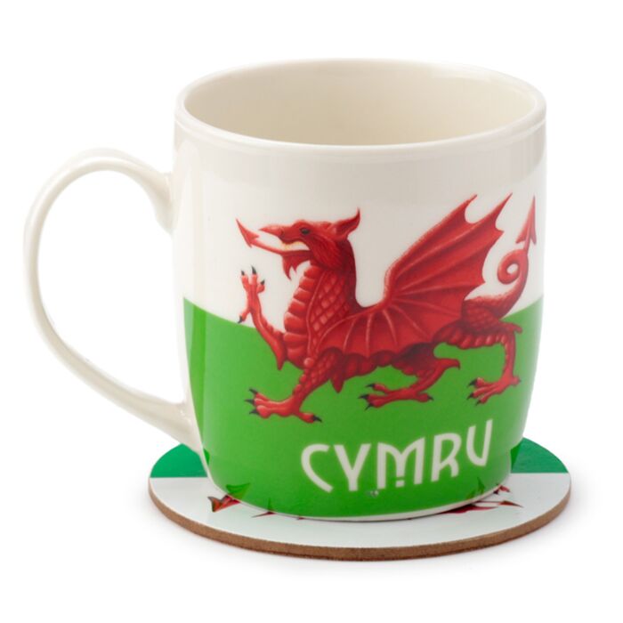 Puckator Welsh Dragon Wales (Cymru) Souvenir Porcelain Mug & Coaster Set