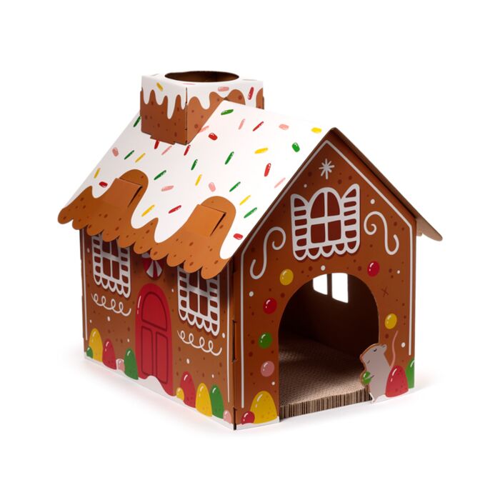 Puckator Christmas Gingerbread Lane Cat Playhouse 100% Cardboard Cat Den
