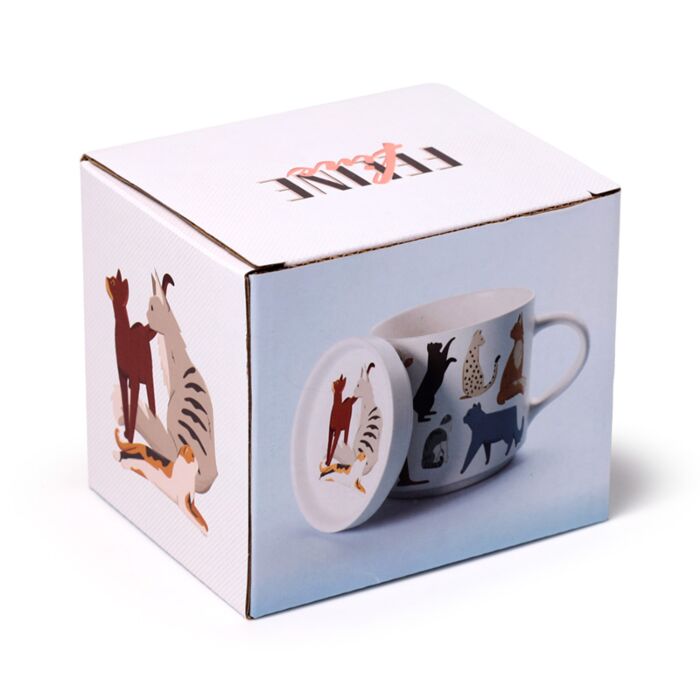 Puckator Feline Fine Cats Porcelain Mug & Coaster Lid Set