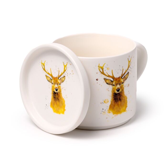 Puckator Jan Pashley Stag Porcelain Mug & Coaster Lid Set