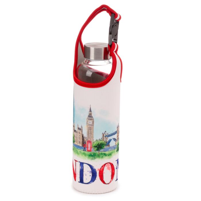 Puckator London Tour Glass Water Bottle with Protective Sleeve