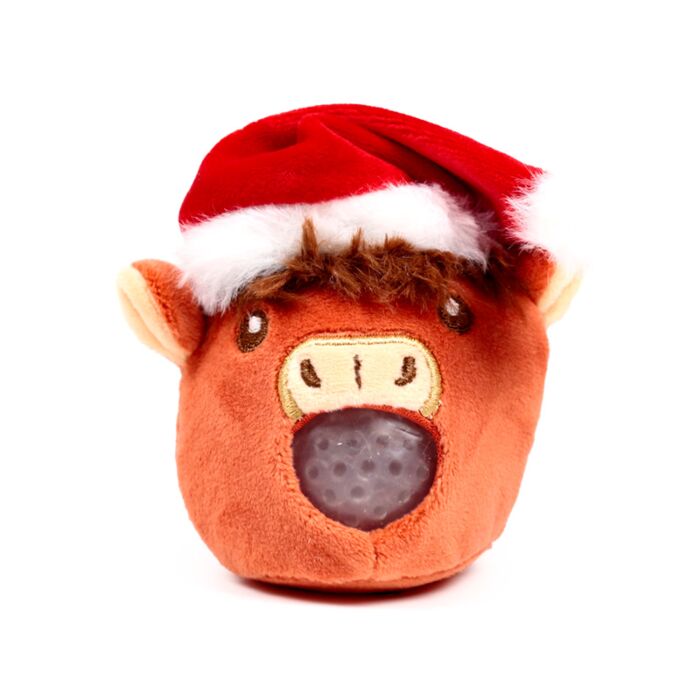 Puckator Queasy Squeezies Christmas Hat Highland Coo Plush Squeezy Toy