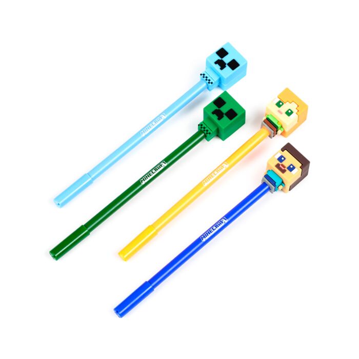 Puckator Set of 4 Erasable Pens with Minecraft Chibi Style Silicone Topper