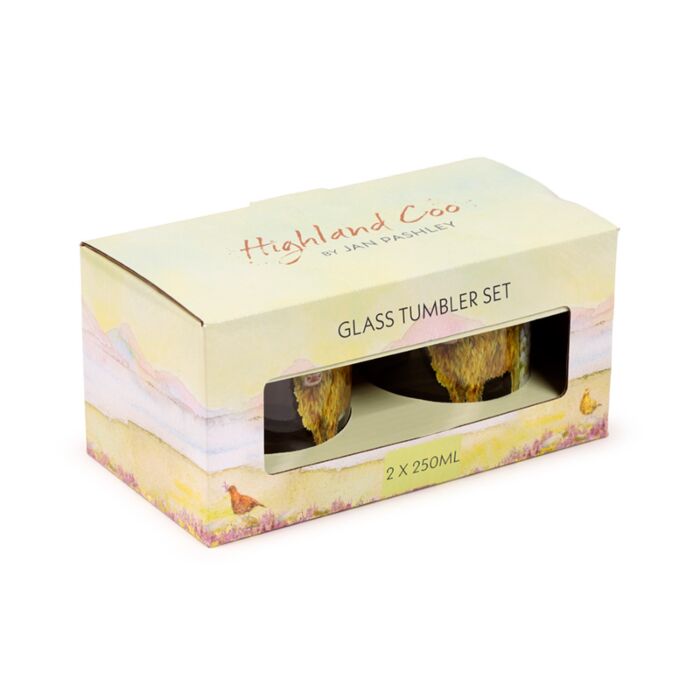 Puckator Jan Pashley Highland Coo Set of 2 Glass Tumblers 250ml