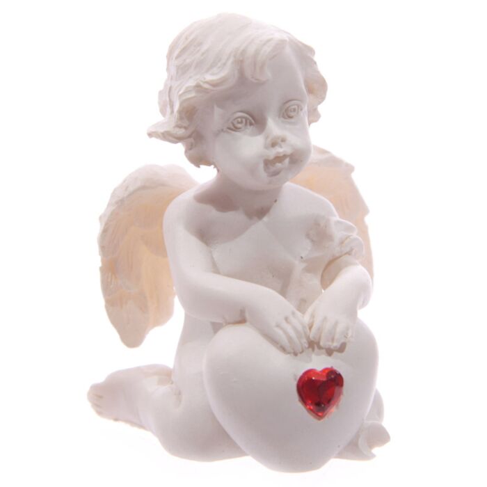 Puckator White Cherub Sitting with Red Heart Gem