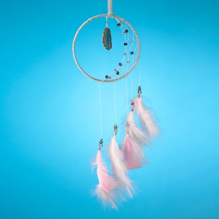Puckator White Sickle Crescent Moon Dreamcatcher with Agate Charm