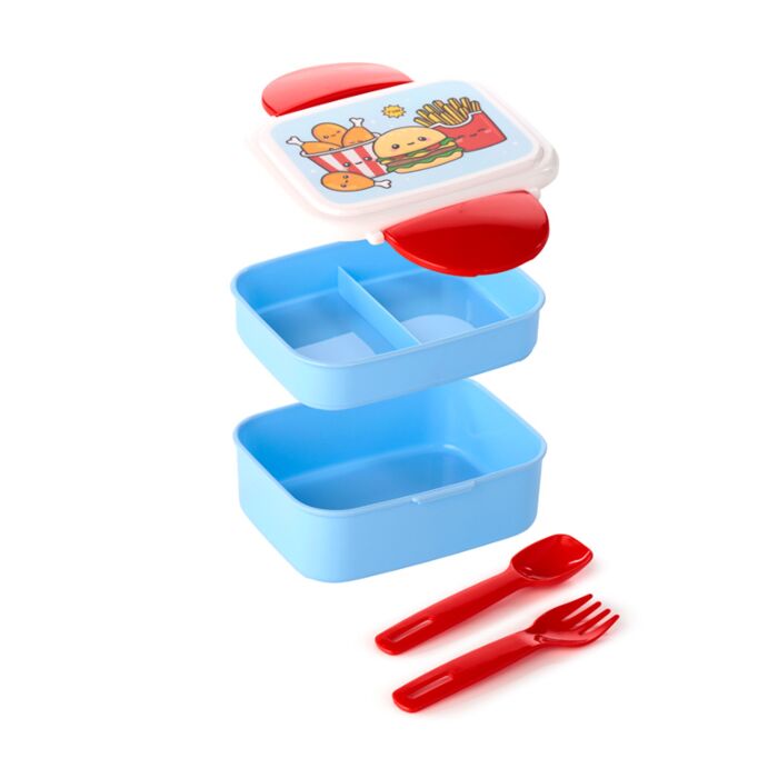 Puckator Foodiemals Clip Lock Stacked Bento Lunch Box with Cutlery