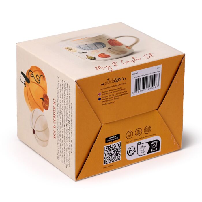 Puckator Autumn Harvest Porcelain Mug & Coaster Lid Set