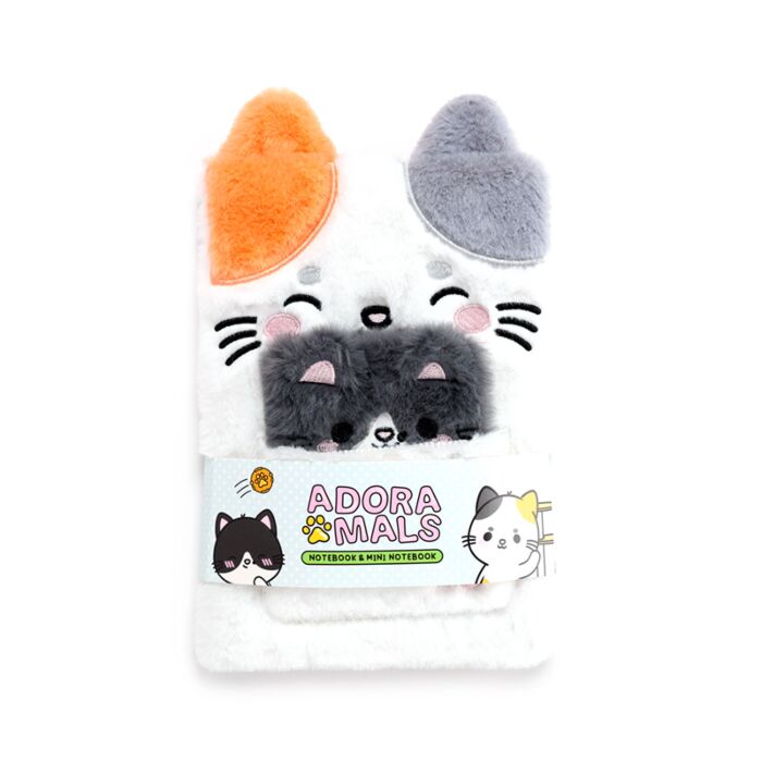 Puckator Adoramals Lola the Cat Plush Notebook with Pouch & Mini Notebook