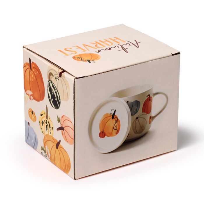 Puckator Autumn Harvest Porcelain Mug & Coaster Lid Set