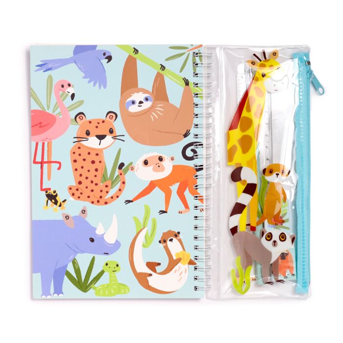 Puckator Zooniverse Ring Bound Notepad & Pencil Case 6 Piece Stationery Set