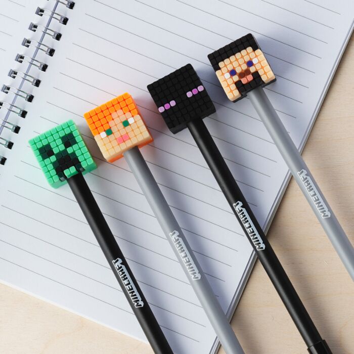 Puckator Minecraft Fine Tip Pen with Silicone Topper (Alex/Steve/Creeper/Enderman)