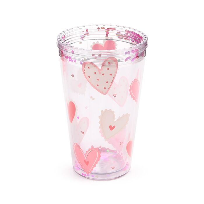 Puckator Shatterproof Amore Hearts Double Walled Cup & Straw