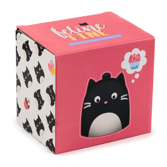 Puckator Feline Fine Black Cat Upside Down Ceramic Shaped Mug