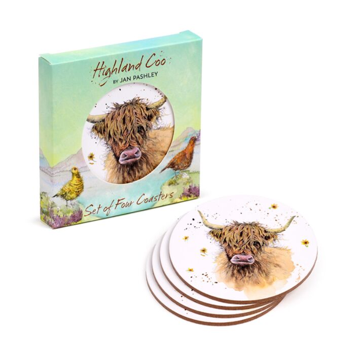 Puckator Jan Pashley Highland Coo Set of 4 Cork Coasters