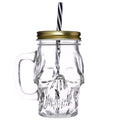 Puckator Glass Skull Drinking Jar with Metal Lid & Stripy Straw