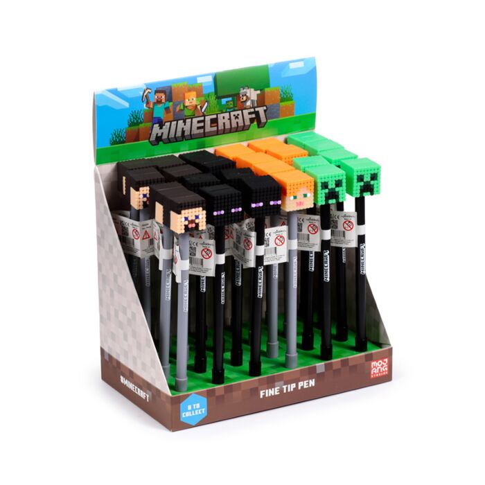 Puckator Minecraft Fine Tip Pen with Silicone Topper (Alex/Steve/Creeper/Enderman)