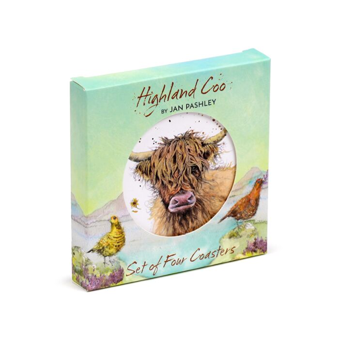 Puckator Jan Pashley Highland Coo Set of 4 Cork Coasters