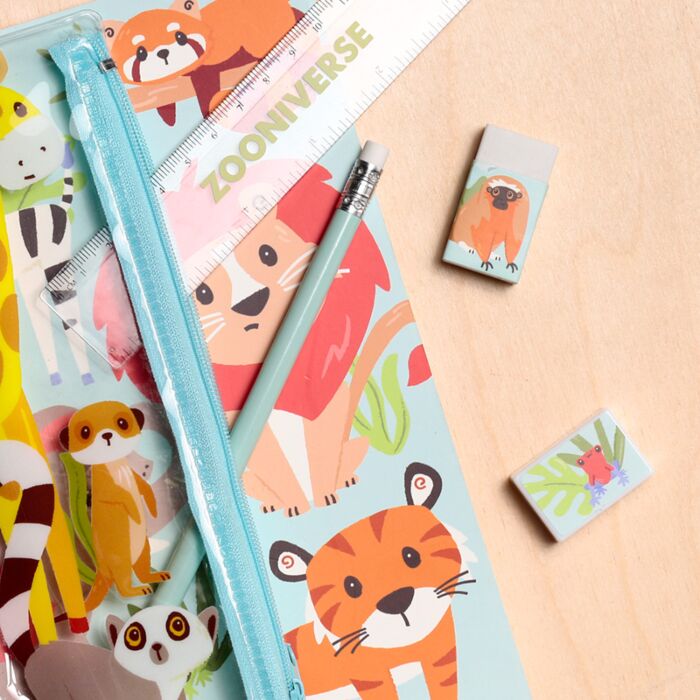 Puckator Zooniverse Ring Bound Notepad & Pencil Case 6 Piece Stationery Set