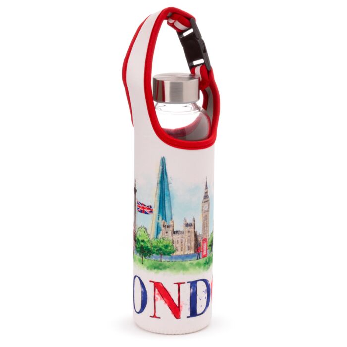 Puckator London Tour Glass Water Bottle with Protective Sleeve
