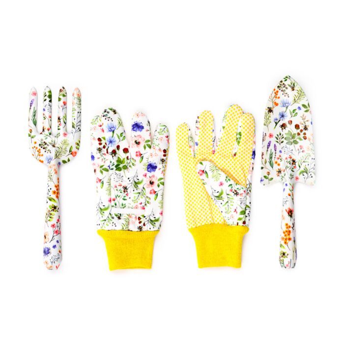 Puckator Nectar Meadows 3 Piece Trowel, Fork & Gloves Gardening Gift Set