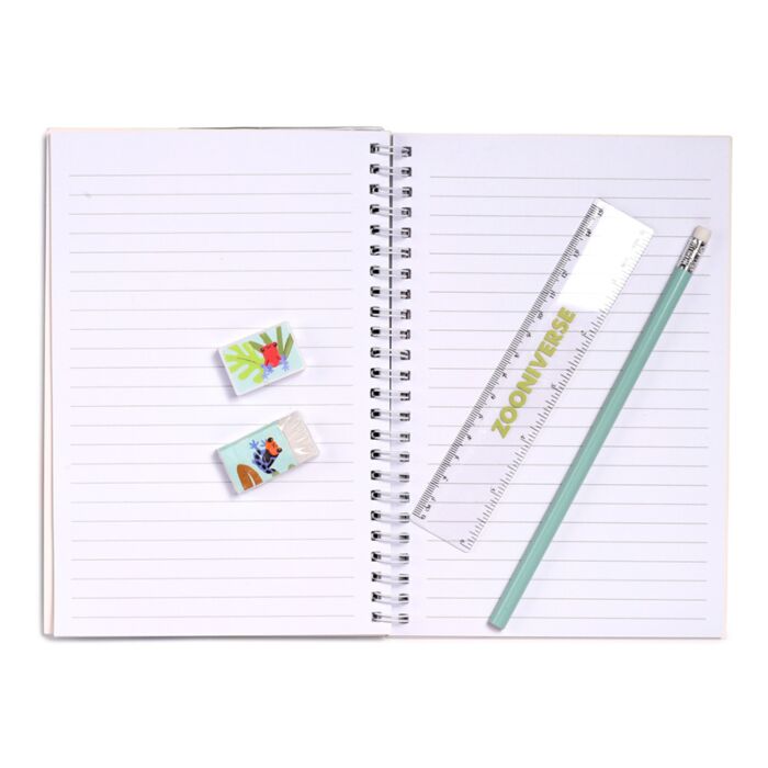 Puckator Zooniverse Ring Bound Notepad & Pencil Case 6 Piece Stationery Set
